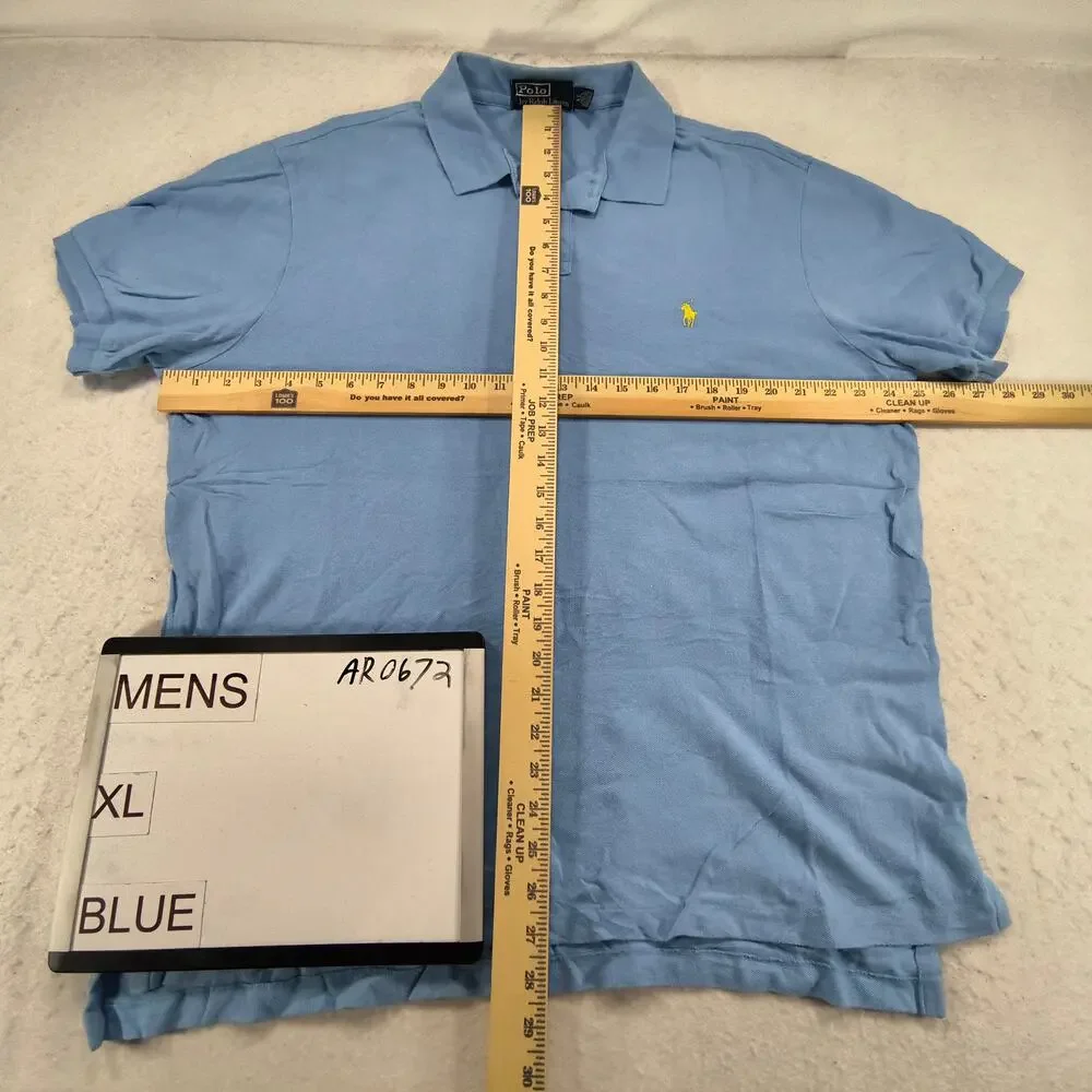 Polo by Ralph Lauren Custom Fit Collared Polo Shirt Mens Size XL Blue Yellow